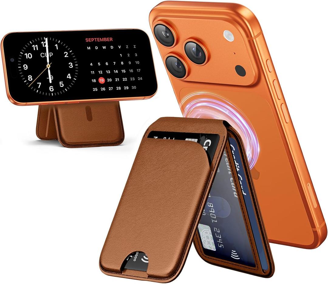 Mag-Safe Wallet for iPhone - Lightweight Magnetic Phone Wallet Stand With Adjustable Leather Card Holder for iPhone 17/16/15/14/13/12 Series, Not for Mini (Brown)