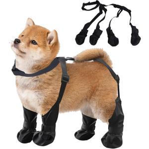Owfeel Dog Suspender Boots with Anti-Slip Soles, Waterproof Adjustable Dog Shoes for Winter Snow, Rain, Hiking, Paw Protector Boots for Hot Pavement & Rough Terrain (Large)