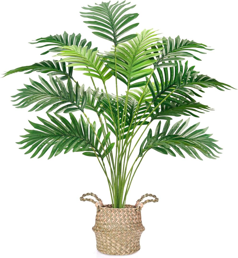 Der Rose Fake Palm Tree 28Inch Faux Plant Potted Tall Fake Plant with Hand-Woven Baskets Artificial Tree for Indoor Outdoor Home Office Bedroom Porch Balcony Decor
