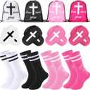 Soccer Shin Guards and Socks for Kids 3-6 Bible Verse Party Favors Mini Cross Shin Guard Jesus Loves You Drawstring Backpacks Christian Gift for Toddler Girls Boys (Black and Pink)