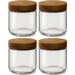 10oz 4 Pack Overnight Oats Containers with Lids, Glass Mason Jars with Acacia Wood Airtight Lids, Wide Mouth Meal Prep Storage Jars for Yogurt, Chia Pudding, Salad, Parfait, Snacks, Spice