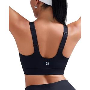 RUNNING GIRL Adjustable Straps High Impact Sports Bra for Women,High Support Workout Sports Bras with Sewn in Pads(WX3120 Black L)