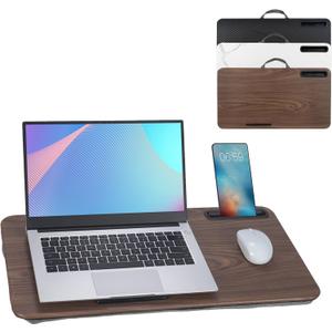 Portable Laptop Desk Fits Up to 16 Laptops, with Tablet Slot, Built-in Cushion, Great for Home & Office,Lap Desk for Laptop,Lap Desk with Cushion (Brown, Large)