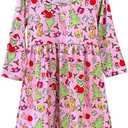 YUEJO Kids Girls Long Sleeve Cartoon Casual Winter Monster Dress Green Winter Party Dress