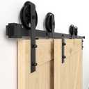 WINSOON 5FT Bypass Sliding Barn Door Hardware Kit Single Track for Double Doors, Big Spoke Wheel, Heavy Duty, One Piece Rail Low Ceiling