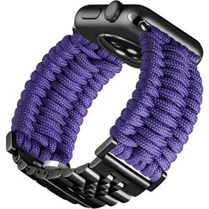 BINLUN Compatible with Apple Watch Band 49mm 46mm 45mm 44mm 42mm 41mm 40mm 38mm Braided Paracord Stainless Steel Sport Watch Strap Fit for iWatch Ultra Series 10/9/8/7/SE2/SE/6/5/4/3/2/1 for Men Women (Purple-Black)