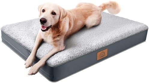 Orthopedic Dog Bed for Large Dogs - Big Waterproof Dog Crate Bed with Removable Washable Cover, Egg Crate Foam Support, Anti-Slip Bottom, Deluxe Plush Pet Bed Mat (Grey) Size: 35.0"L x 22.0"W x 3.0"Th