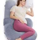Momcozy Pregnancy Pillow, Original F Shaped Maternity Pillow for Pregnant Women with Adjustable Wedge Pillow, Full Body Support Pregnancy Pillows for Side Sleeping with Velvet Cover, Grey (Velvet - Grey)