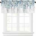 Blue Eucalyptus Leaves Curtain Valance for Windows Watercolor Window Treatments 1 Panel Short Curtains for Kitchen Windows Bathroom Bedroom,42 x 12 Inch