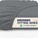 Lane Linen 100% Organic Cotton Fitted Sheet Queen Only, 14 Inch Deep Pocket
Snug, No-Slip Fit That Stays In Place - All-Around Elastic - GOTS Certified & Safe - Airy, Crisp Percale Weave - Charcoal