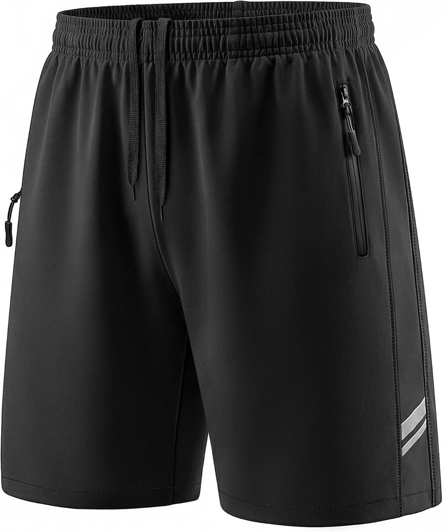 Bigant Boys Shorts Athletic Quick Dry Soccer Running Basketball Kids Youth Activewear with Zipper Pockets & Reflective Strips (Black)
