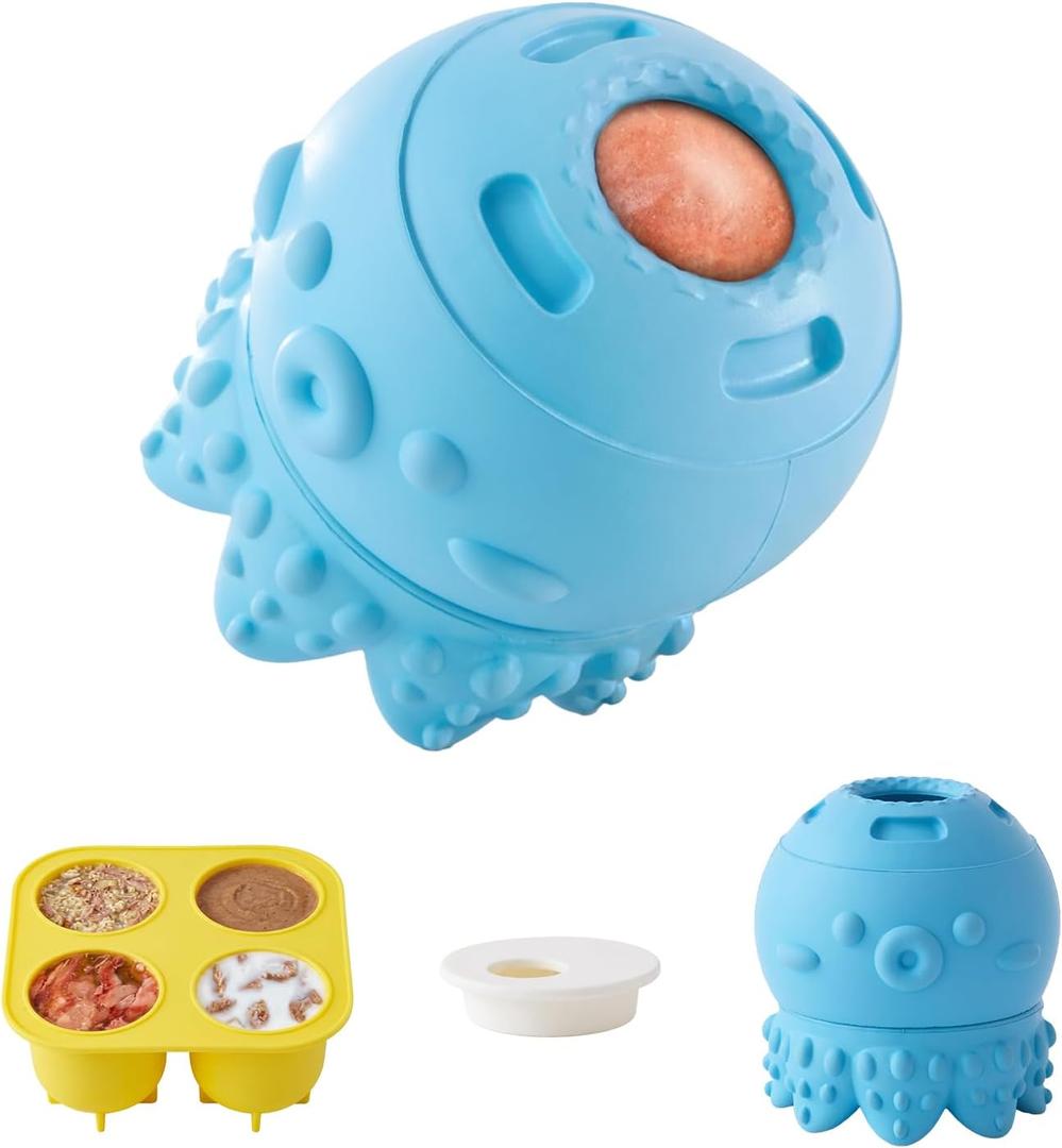 ZOMISIA 3-in-1 Frozen Dog Treat Toy, Long Lasting Interactive Dog Chew Toy, Slow Food Training to Reduce Anxiety and Boredom, for Medium and Large Dogs, Blue