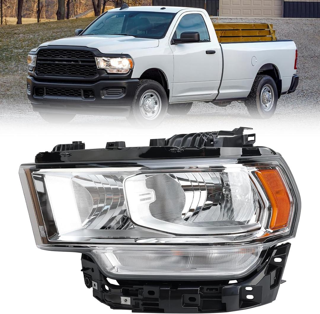 Headlights for 2019-2024 Dodge Ram 2500 3500 Halogen Headlamp Assembly w/bulbs Replace CH2502334 68360177AE Left Driver Side