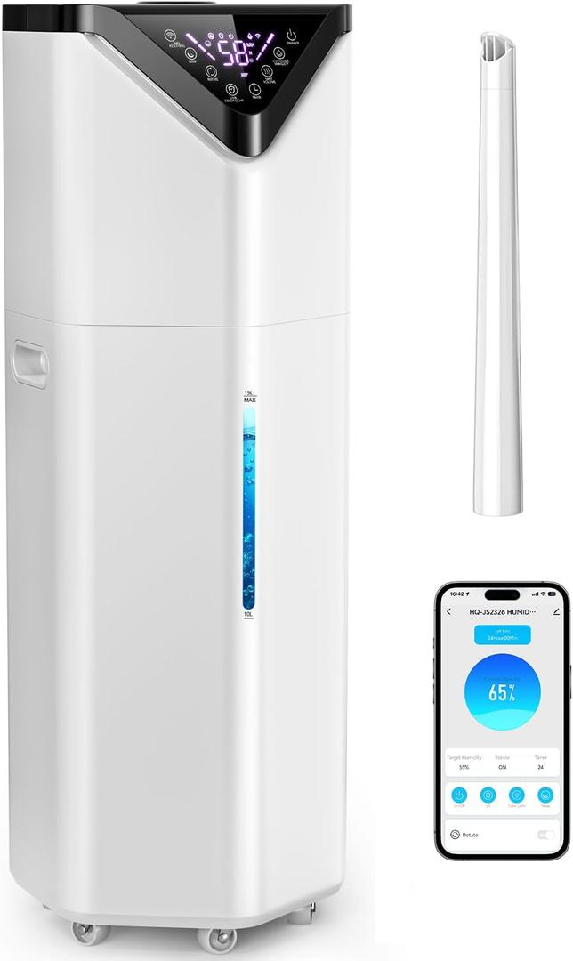 AERZY 5Gal Smart Humidifier Large Room up to 2800ft, 1000mL/h, APP & Remote Control, 180 Auto Rotating Nozzle, 24H Timer, 60H Supersized Cool Mist Humidifiers for Whole House Home Office Plants
