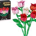 Rose Flower Bouquet Building Set 6-Pack, Thanksgiving Christmas Mother's Day or Valentine's Gifts Ideal for Women Girls Wife, Roses Toy Building Set Home Decor, Red & Pink & White (3 Red & 2 Pink & 1 White)