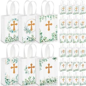 Ribbonlic 24 Pcs First Communion Religious Gift Bag Reusable Baptism Gift Bags Non Woven Church Welcome Bags for 1st Communion Easter or Other Religious Occasions Party Favors 9.84 x 7.87 x 2.36''