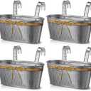 Hicarer 4 Pcs Metal Hanging Flower Pots, 10.6 Inch Vertical Grained Metal Color Outdoor Hanging Planters Window Plant Holder with Detachable Hooks for Railing Fence Balcony Garden Yard