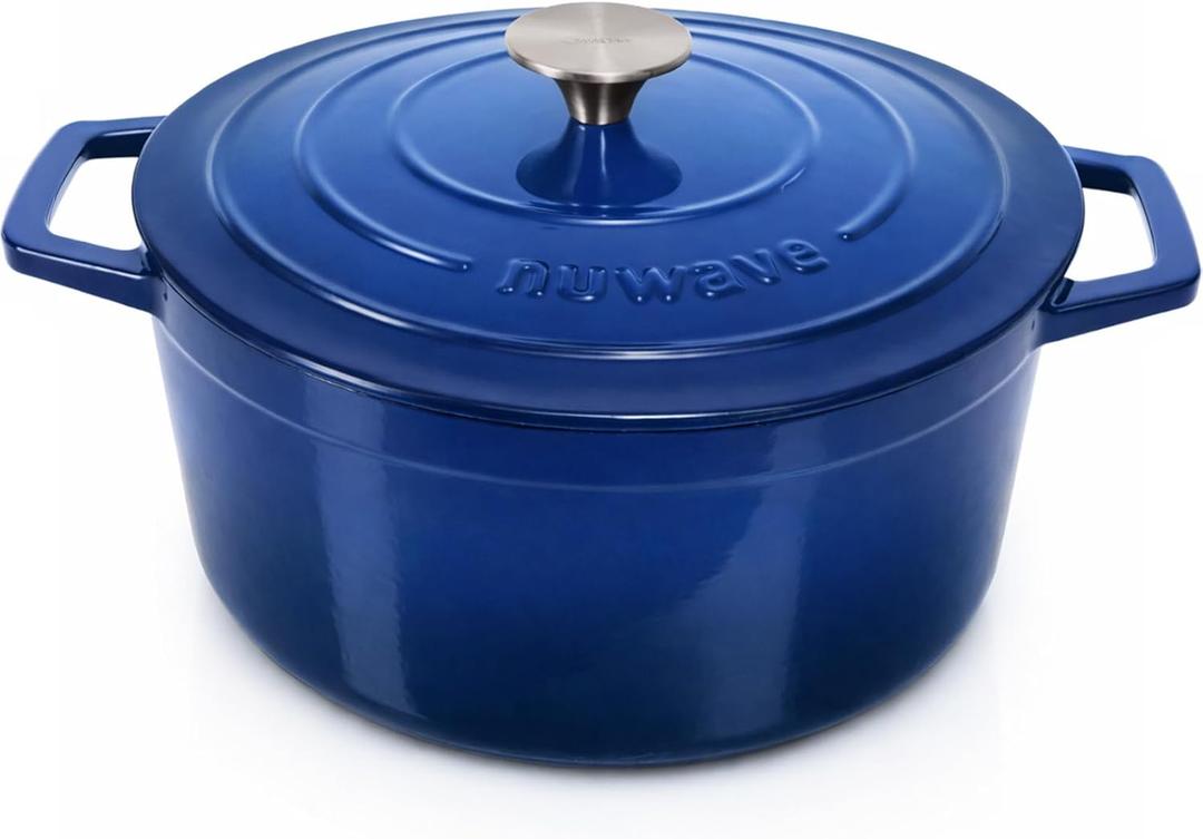 Nuwave 6QT Healthy Enameled Cast Iron Dutch Oven Pot with Lid, Heavy Duty 7-Layer Enamel, Enhanced Rust Protection, Dual Handles, Oven Safe to 500F for Sourdough Bread Baking, Braise, Stew, Roast