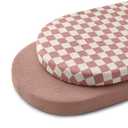 Blissful Diary Muslin Bassinet Sheets for Baby Girls Boys, Boho Soft Cotton Fitted for Oval Hourglass Rectangle Mattress, 2 Pack(Dusty Pink Checkboard & Dusty Pink)