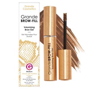 Grande Cosmetics GrandeBROW-FILL Volumizing Brow Gel, Tinted or Clear Eyebrow Mascara, Soft Flexible Hold, Water Resistant (3. Medium)