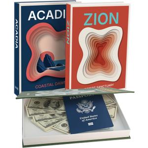 Gifts for Travelers & Hikers - National Park Decorative Books with Storage (Zion, Yosemite, Acadia) - Vintage Travel Decor Memory Box for Keepsakes, Coffee Table & Shelf Display (Set of 3) (Green-Red-Blue)