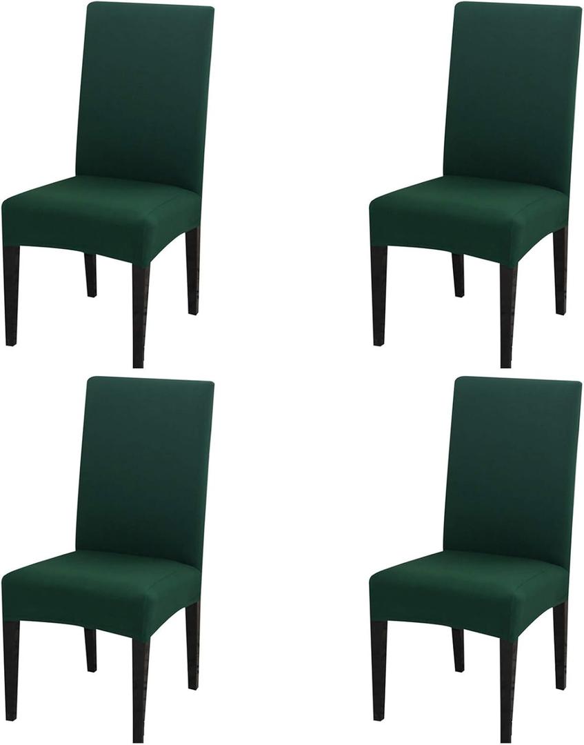 Dimatic 4 Pack Dining Chair Covers, Stretch Spandex Removable Washable Protector Chair Slipcovers for Dining Room Kitchen Hotel (Hunter Green)