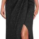 VFSHOW Womens Sexy Formal Ruched Fitted High Slit Bodycon Maxi Dress Spaghetti Strap Sweetheart Cocktail Prom Evening Gown (Large, Sparkly Black-c)