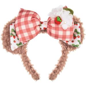 A Miaow Shellie Bear Cookie Dog Headband Chef Hat Bow Animal Headpiece Strawberry Flower Hairband Hair Accessory for Women (Strawberry May)
