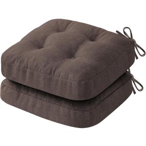 IASEAHK Chair Cushions for Dining Chairs, Dining Chair Cushions, Tufted Indoor Chair Pads with Ties & Non Slip Backing, Seat Cushions for Kitchen Chairs 16.5 x 16.5 x 3.5, Set of 2, Brown