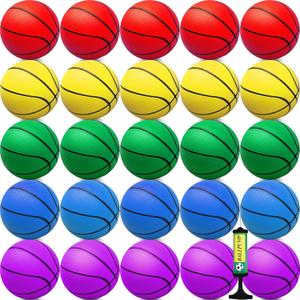 Oleitodh 30Pcs 7" Mini Basketballs Balls Bulk, PVC Small Basketball for Over The Door Basketball Hoop Games Party Favors Indoor Outdoor Play Adults Kids Pool Beach Colorful (Green+Red+yellow+Purple+blue)