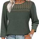 OFEEFAN 3/4 Length Sleeve Womens Tops Early Fall Fashion 2025 Dressy Casual Blouses Lace Front Trendy Waffle Knit Shirts, XXL