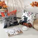 3 x Artscope Halloween Decorative Throw Pillow Covers 18x18 Inch Set of 4, Ghost Trick or Treat Pumpkin Sweet But Spooky Outdoor Farmhouse Pillow Cases for Home Sofa Couch-Orange