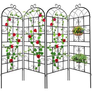 Lorenzo 4 Pcs 70 x 19.7 inch Metal Garden Trellis for Climbing Plants, Black Metal Coating Rustproof, Perfect for Supporting Climbing Plants Outdoor