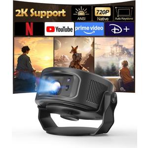 Magcubic Smart Projector 2K Support, Portable Projector with WiFi 5 and Bluetooth 5.0, Voice Control, Auto Keystone, Built-in Apps, Mini Proyector for Movie Home Outdoor (HY300GT) (Pure Black)