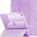 INFILAND for iPad 9th Generation 2021/ iPad 8th Generation 2020/ iPad 7th Generation 2019 Case 10.2 inch, Glitter Cover with Clear Back, Pencil Holder for Kids Girls, Lilac Purple