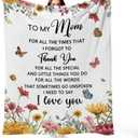 MASLEK Gifts for Mom Flannel Blanket, Mom Birthday Blanket with Floral and Butterfly Design, Valentine's Day Gift for Mother from Daughter Son, 50 x 60 Inch