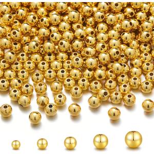 300pcs 18K Gold Filled Beads for Bracelets 4mm Round Smooth Spacer Beads Mini Seamless Brass Beads for DIY Crafts Jewelry Making
