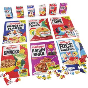 Spin Master Games, Kellogg's Cereal 100-Piece Puzzles 6-Pack, Square Cereal Boxes Puzzle Gift Set, Froot Loops, Rice Krispies, Raisin Bran, Corn Flakes, Frosted Flakes, Honey Smacks for Ages 4 & Up (Multi)