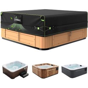 Uirway 600D Rectangular Hot Tub Cover 85L x 67W x 20H [2025 Upgraded Heavy Duty Fabric] Outdoor Waterproof SPA Covers for Hot Tub, New Super Windproof Straps, Hot Tub Winter Cover Protector,