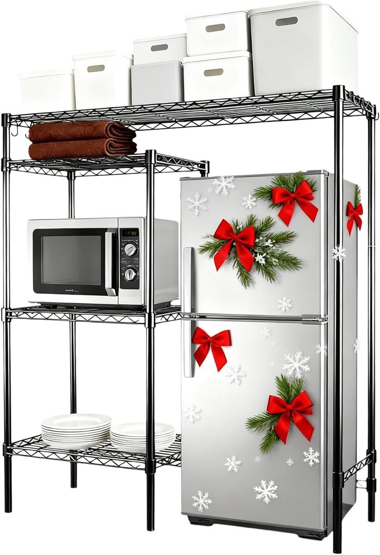 4-Tier Heavy-Duty Mini Fridge Stand with Storage, Adjustable Microwave Stand & Baker Rack, Space-Saving Organizer for Kitchen, Dorm, Office,18Wx48Dx53H