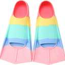 Kids Swim Fins,Short Kids Fins Youth Swimming Flippers for Lap Swimming Training for Children Girls Boys Beginners (XS ( US Kids 13.5-1.5 ), Blue / Light Green / Yellow / Light Pink)