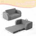 Toddler Couch, 2-in-1 Toddler Chairs Comfy 1-3 Years Old, Toddler Chair for Girls and Boys, Kids Couch Bed Fold Out, Convertible Baby Sofa to Lounge Chair for Playing, Reading, Napping, Double, Grey