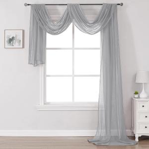 DONREN 288 Inch Length Window Scarf - Extra Long Grey Background Scarf Curtain - Soft Voile Textured Window Topper Curtain Valance for Room Decor (52 by 288 Inch, 1 Pcs)