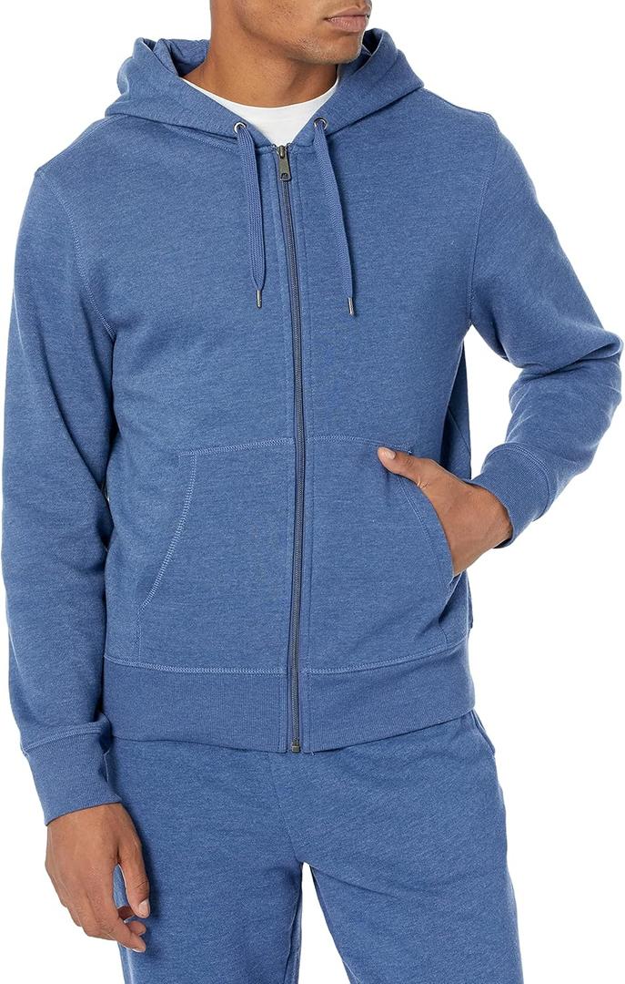 Amazon Essentials Men's Full-Zip Fleece Hoodie  (Large, Blue Heather)