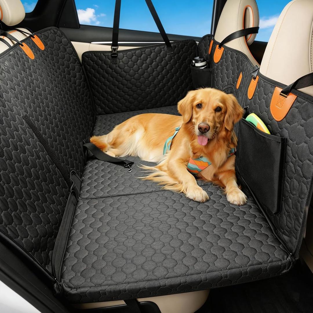 Back Seat Extender for Dogs, Waterproof Dog Car Seat Cover for Back Seat with Hard Bottom, Upgraded Material, Anti Scratch, Easy to Use and Clean, Holds 420lbs