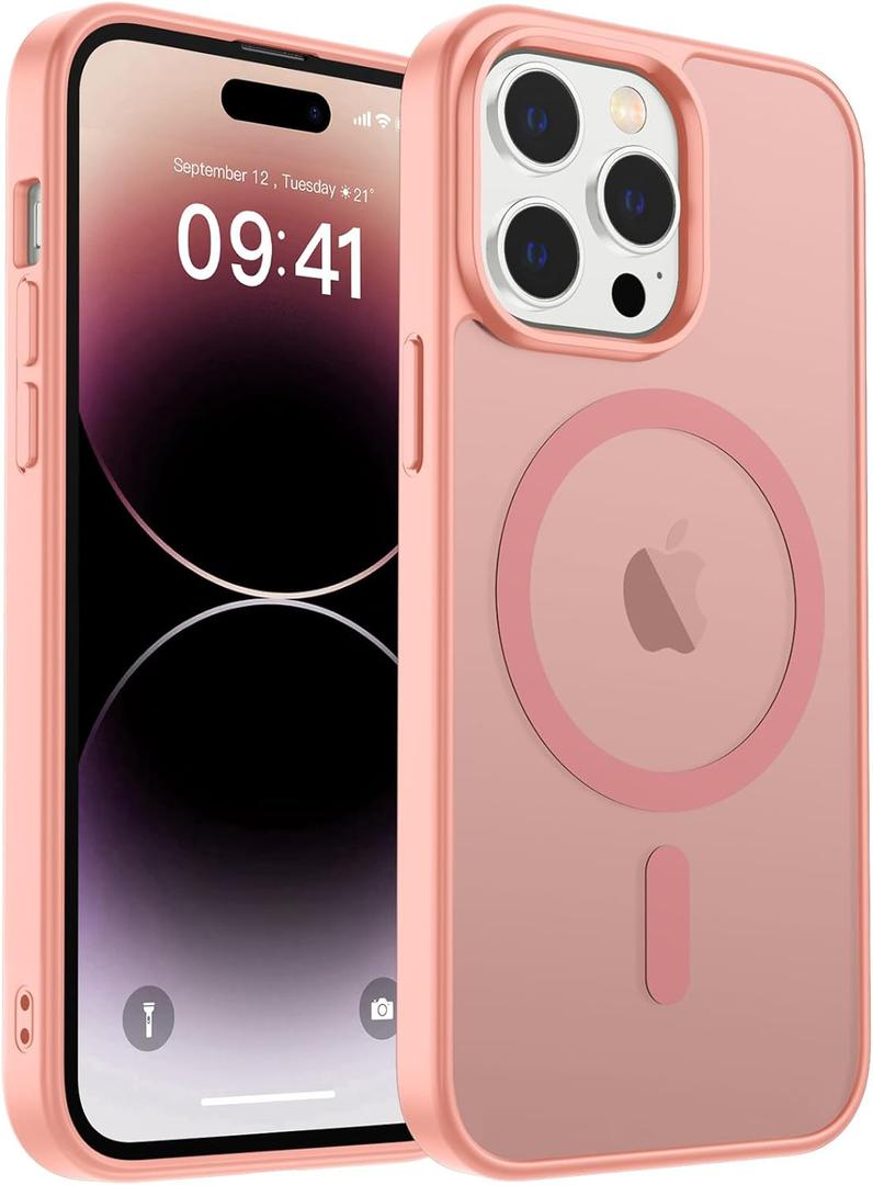 zapica Magnetic for iPhone 14 Pro Max Case, [Compatible with MagSafe] [Military Grade Drop Protection] Translucent Matte Shockproof Anti-Scratch Phone Cover, Light Pink