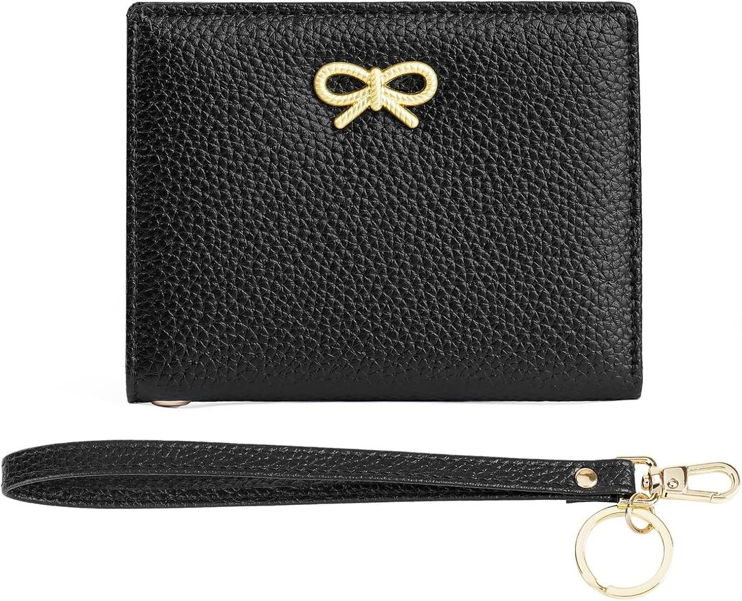 GOIACII Women's Small Bifold Cute Bow Wallet Rfid Blocking Ladies Card holder Wristlet with Zipper Coin Pocket Black