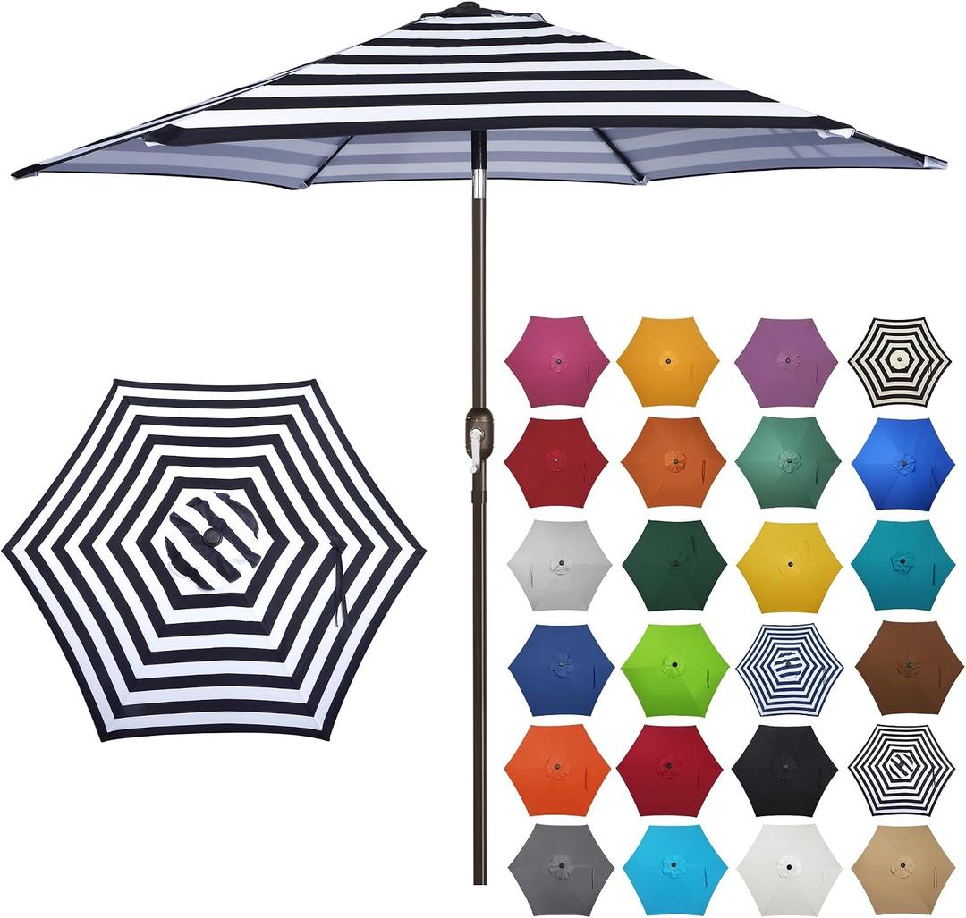 Blissun 7.5 ft Patio Umbrella, Yard Umbrella, Outdoor Market Umbrella with Push Button Tilt Crank, Black & Beige