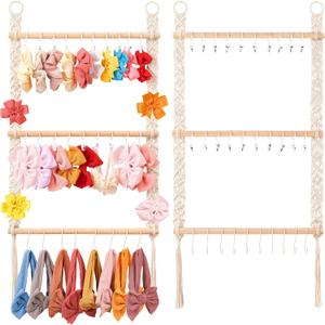 Dahey Hair Bows Organizer for Girls Headband Holder with 30 Hooks Wall Hanging Bow Holder Organizer Storage Hair Accessories Boho Nursery Decor for Baby Girls Room, 29.5"x15"
