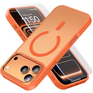Stronger Magnetic & Shockproof for iPhone 17 Pro Case, Fit for MagSafe, Military-Grade Drop, with Screen Protector & Wrist Strap, Translucent Slim Phone case for iPhone 17 Pro Cover, Cosmic Orange